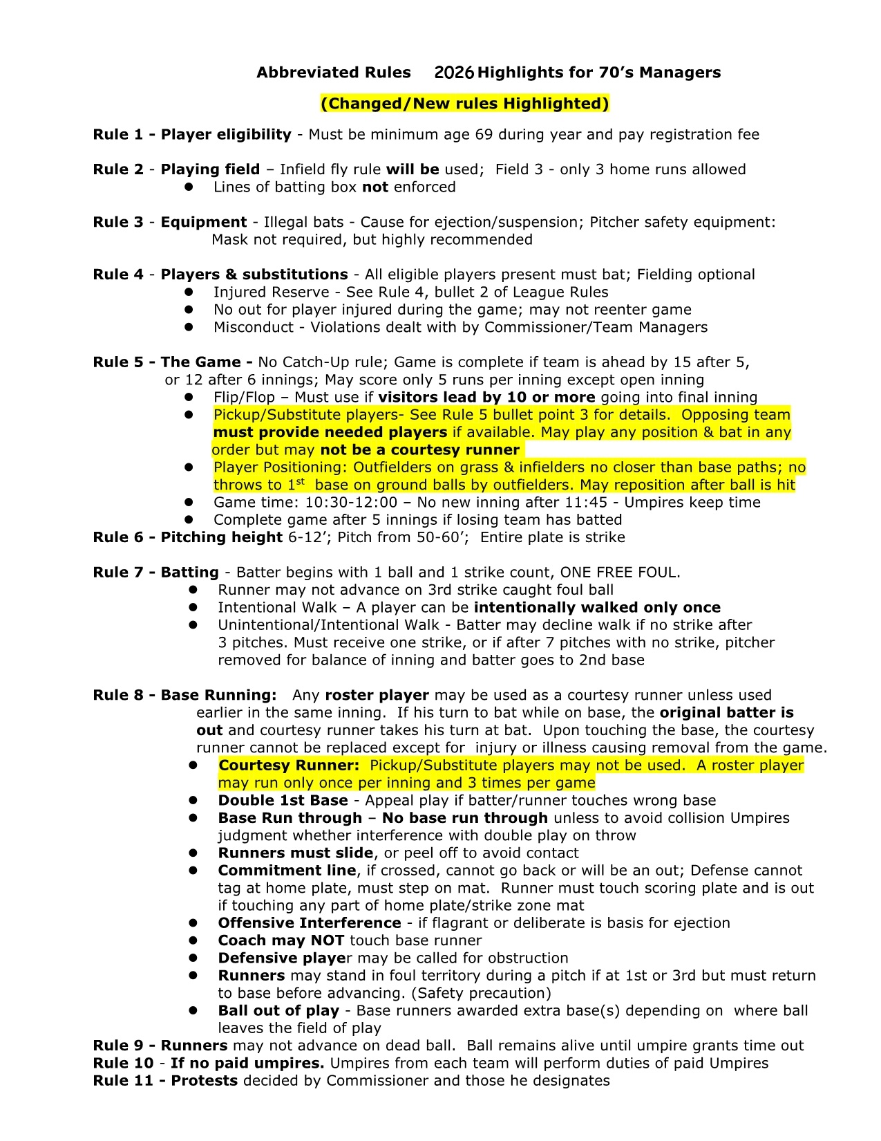 70 Managers Special Rules